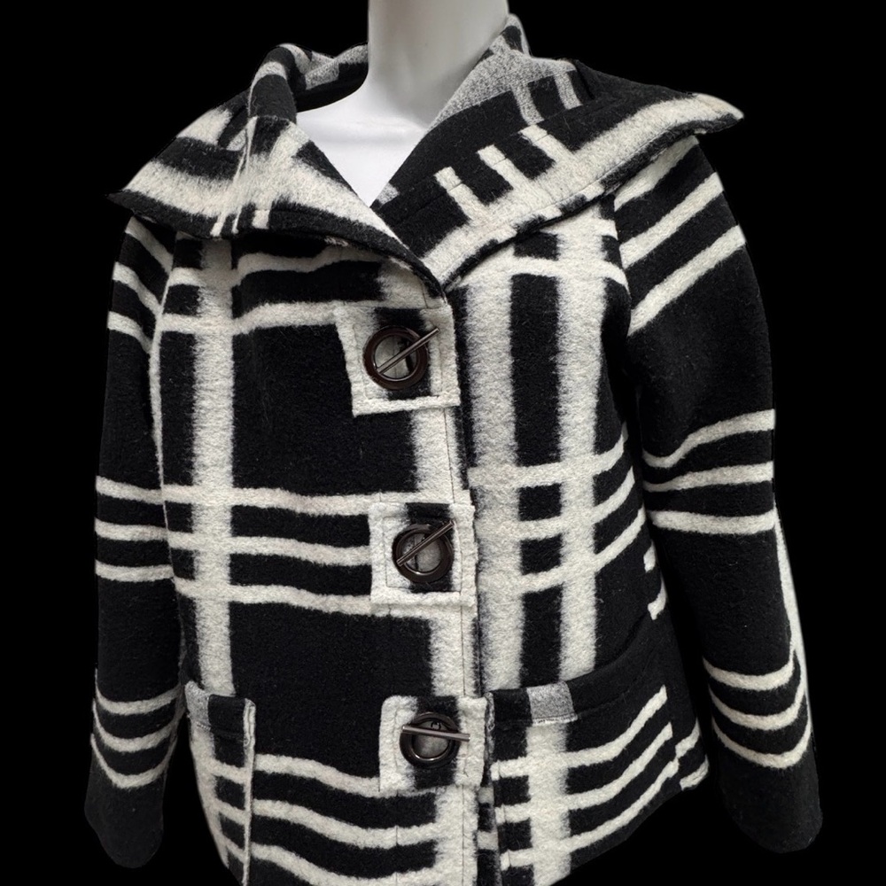 Elena wang Black and White Women's button up wool blend sweater Coat jacket SP